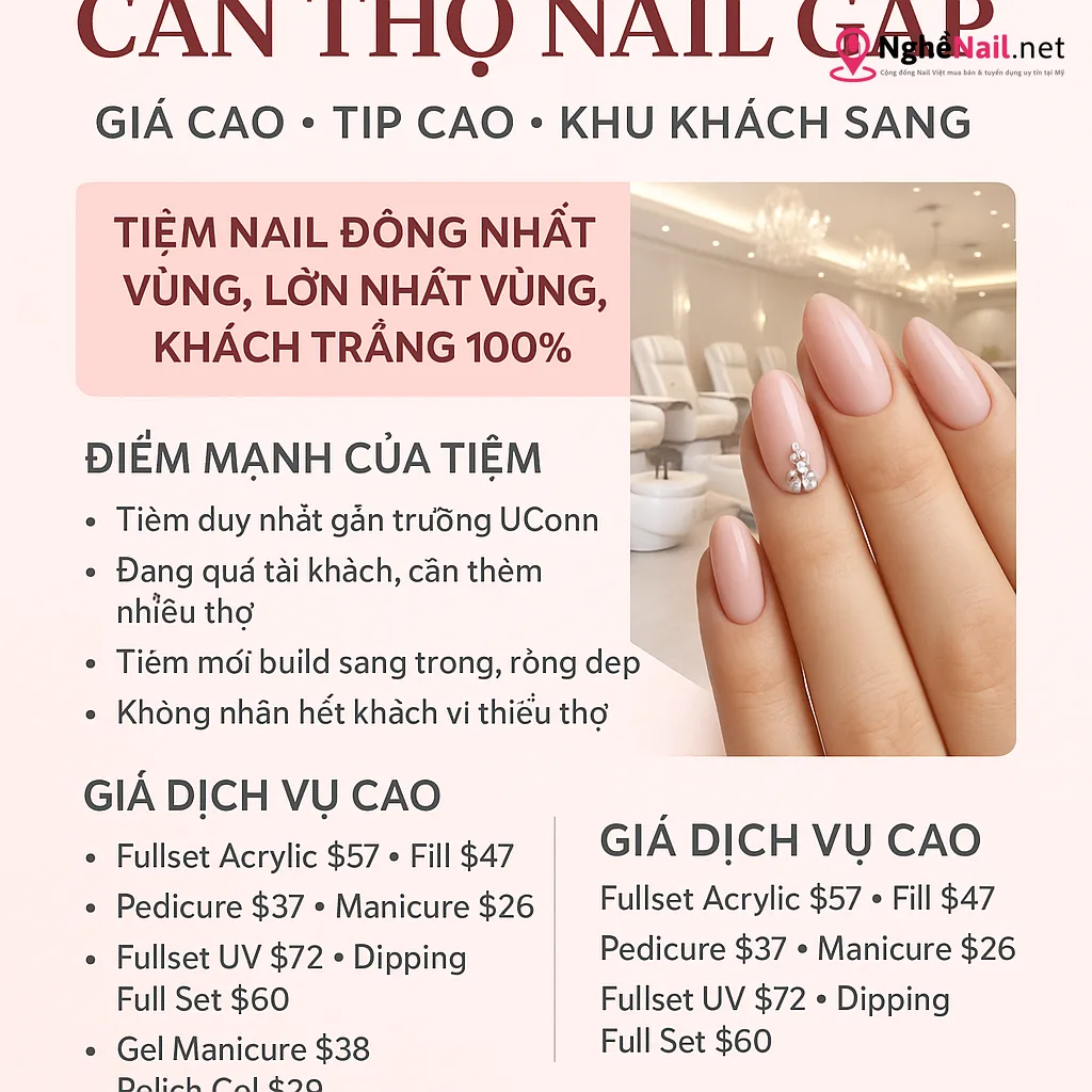 Cần Thợ Nail Gấp…. Giá Cao, Tip Cao Khu Khách Sang