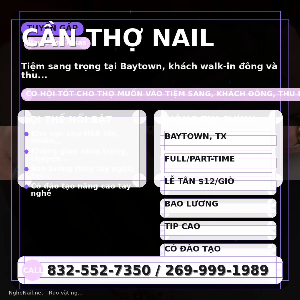 Tiệm Nails Baytown cần tuyển