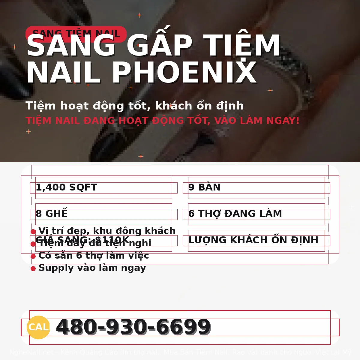 CẦN SANG GẤP TIỆM NAIL – VÙNG PHOENIX, AZ