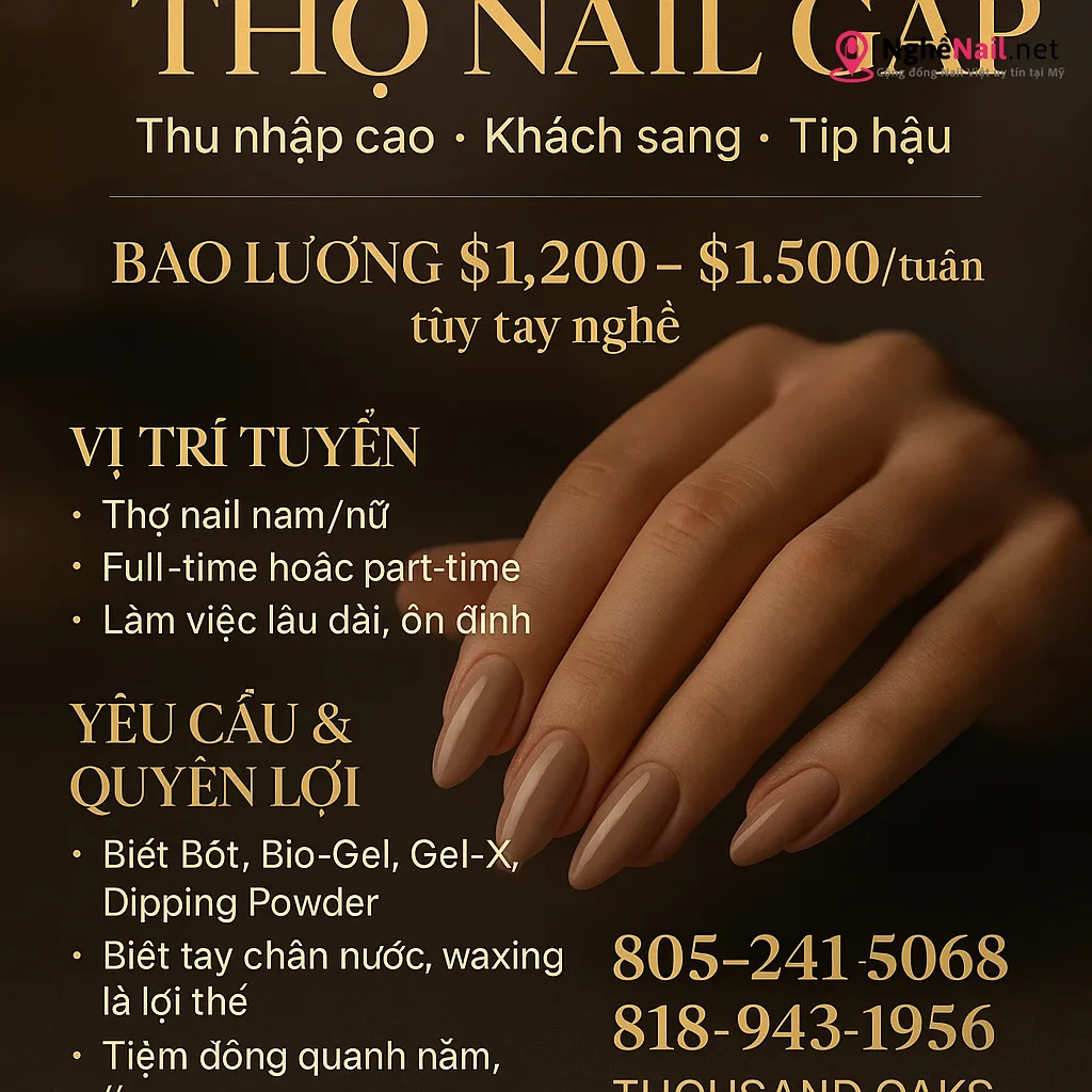 TUYỂN THỢ NAIL GẤP – THU NHẬP CAO, MÔI TRƯỜNG TỐT