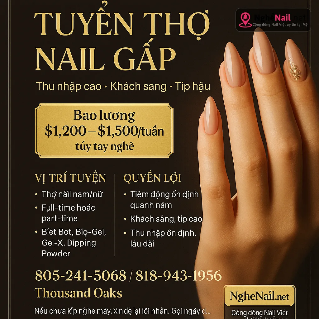 TUYỂN THỢ NAIL GẤP – THU NHẬP CAO, MÔI TRƯỜNG TỐT