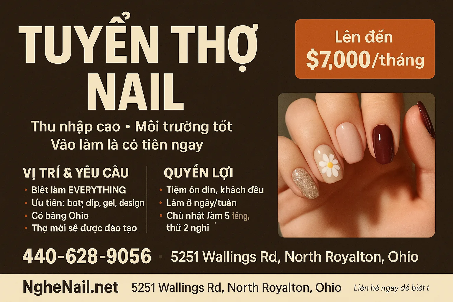TUYỂN THỢ NAIL – THU NHẬP CAO, MÔI TRƯỜNG TỐT