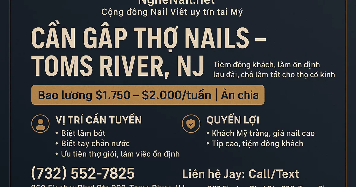 CẦN GẤP THỢ NAILS – TOMS RIVER, NJ