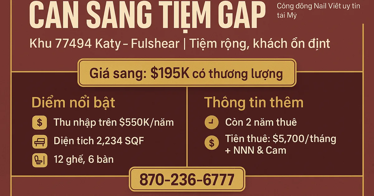 Cần sang tiệm gấp (Fulshear- Katy)