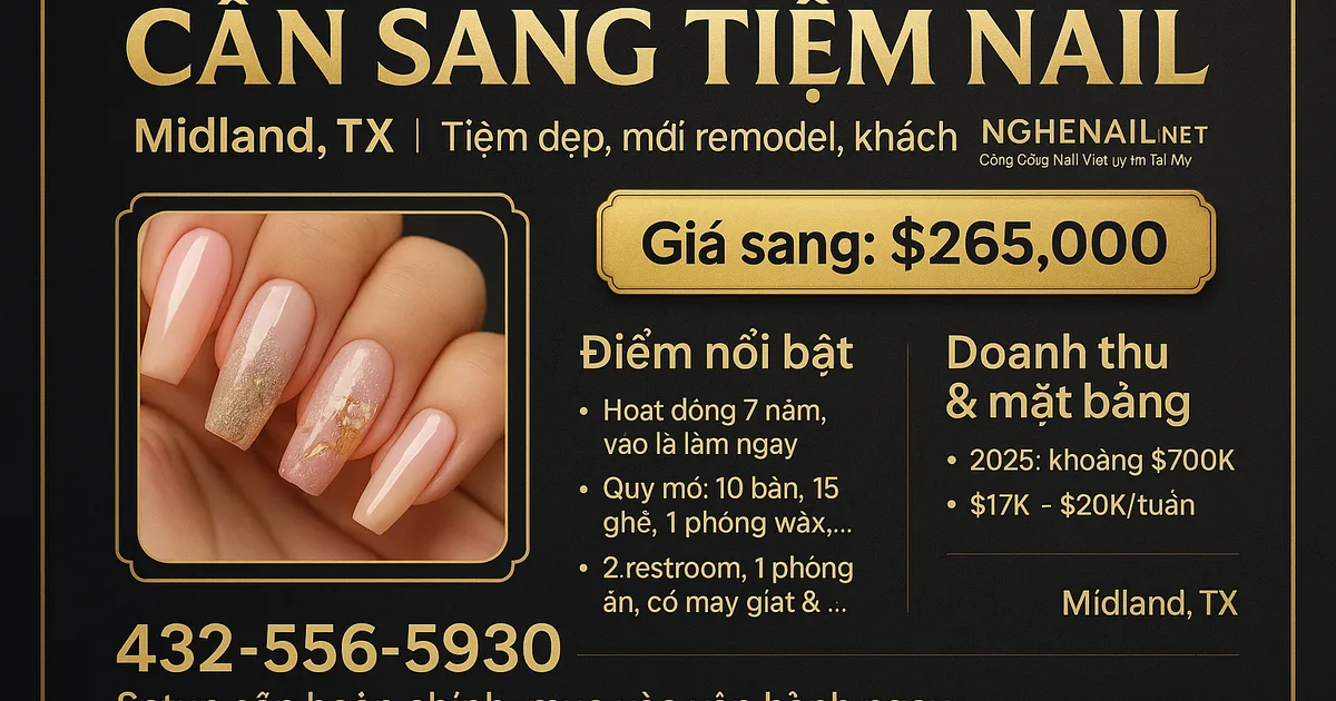 CẦN SANG TIỆM NAIL – MIDLAND, TX