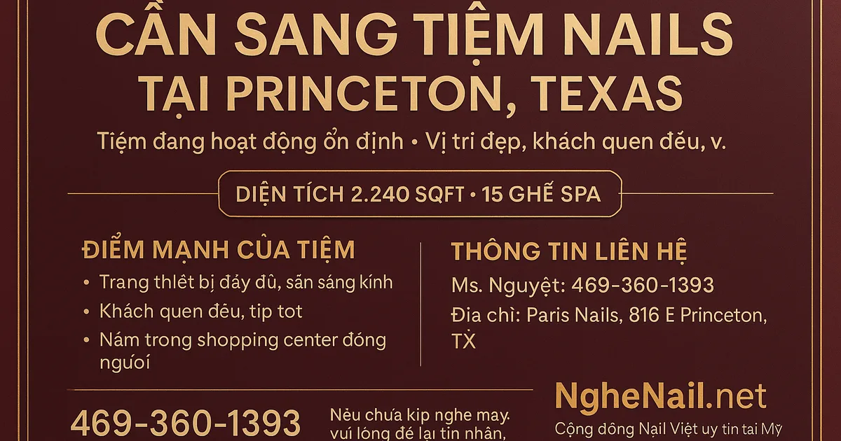 CẦN SANG TIỆM NAILS TẠI PRINCETON, TEXAS