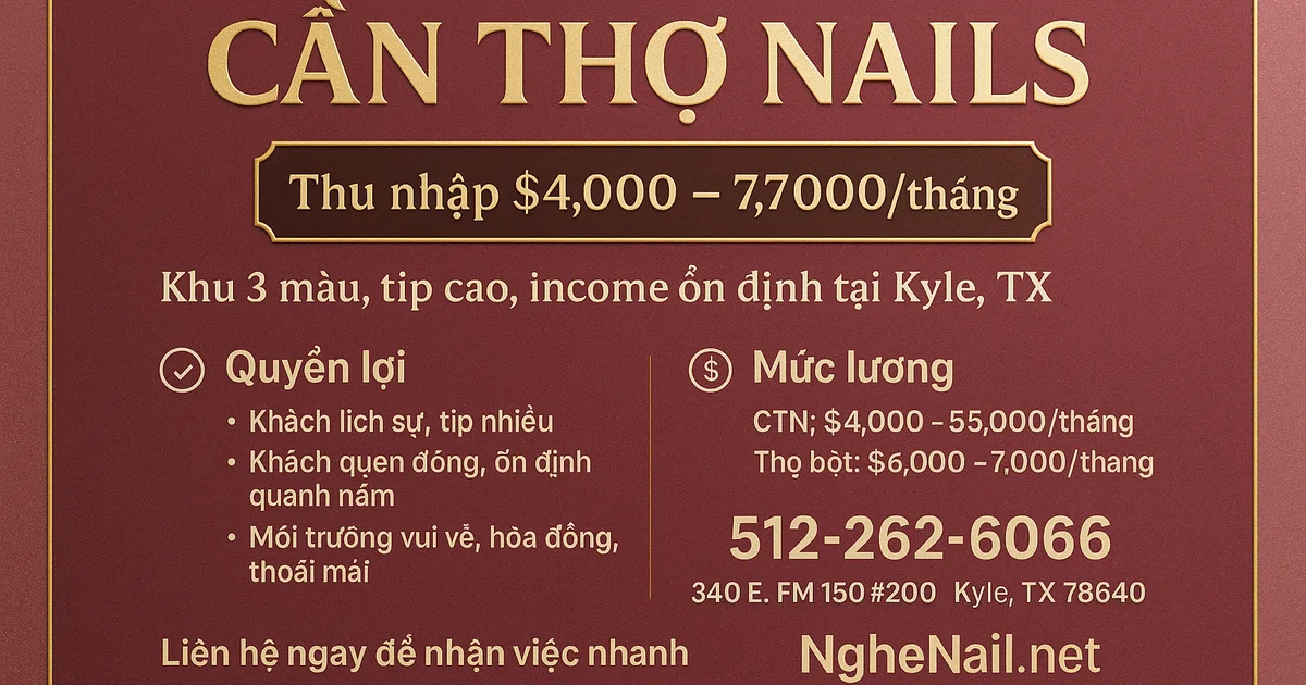 CẦN THỢ NAILS – KHU 3 MÀU, TIP CAO, INCOME ỔN ĐỊNH