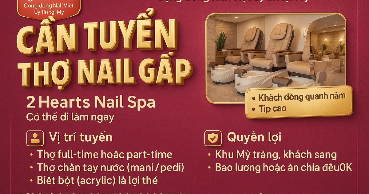 CẦN TUYỂN THỢ NAIL GẤP – ĐI LÀM NGAY