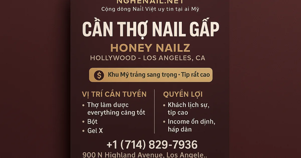 HONEY NAILZ HOLLYWOOD – LOS ANGELES, CA CẦN THỢ NAIL GẤP