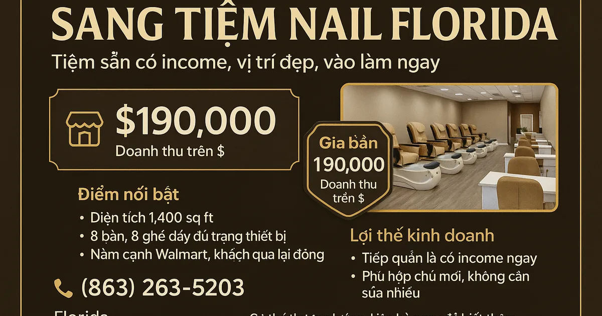 SANG TIỆM NAIL – CƠ HỘI ĐẦU TƯ SINH LỜI CAO TẠI FLORIDA