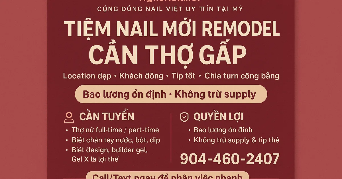 TIỆM NAIL MỚI REMODEL CẦN THỢ GẤP