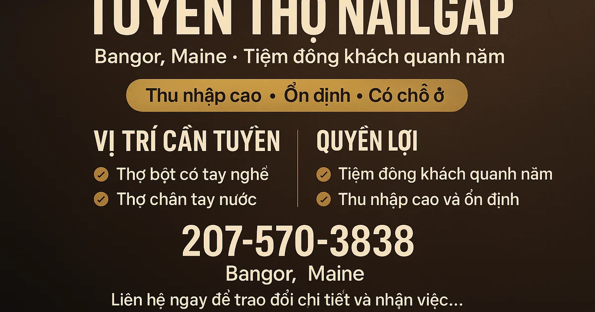 TUYỂN THỢ NAILS – BANGOR, MAINE