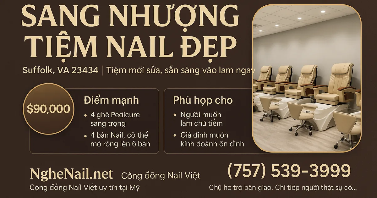 BEAUTIFUL NAIL SALON FOR SALE – SUFFOLK, VA 23434