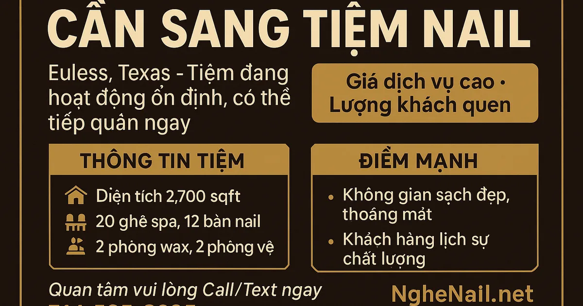 CẦN SANG TIỆM NAIL – EULESS, TEXAS