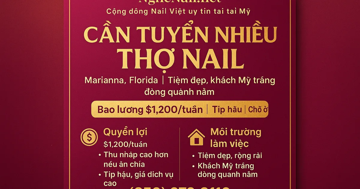CẦN TUYỂN NHIỀU THỢ NAIL – MARIANNA, FLORIDA