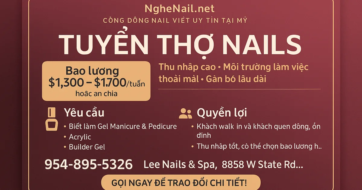 TUYỂN THỢ NAILS – THU NHẬP CAO, MÔI TRƯỜNG LÀM VIỆC THOẢI MÁI
