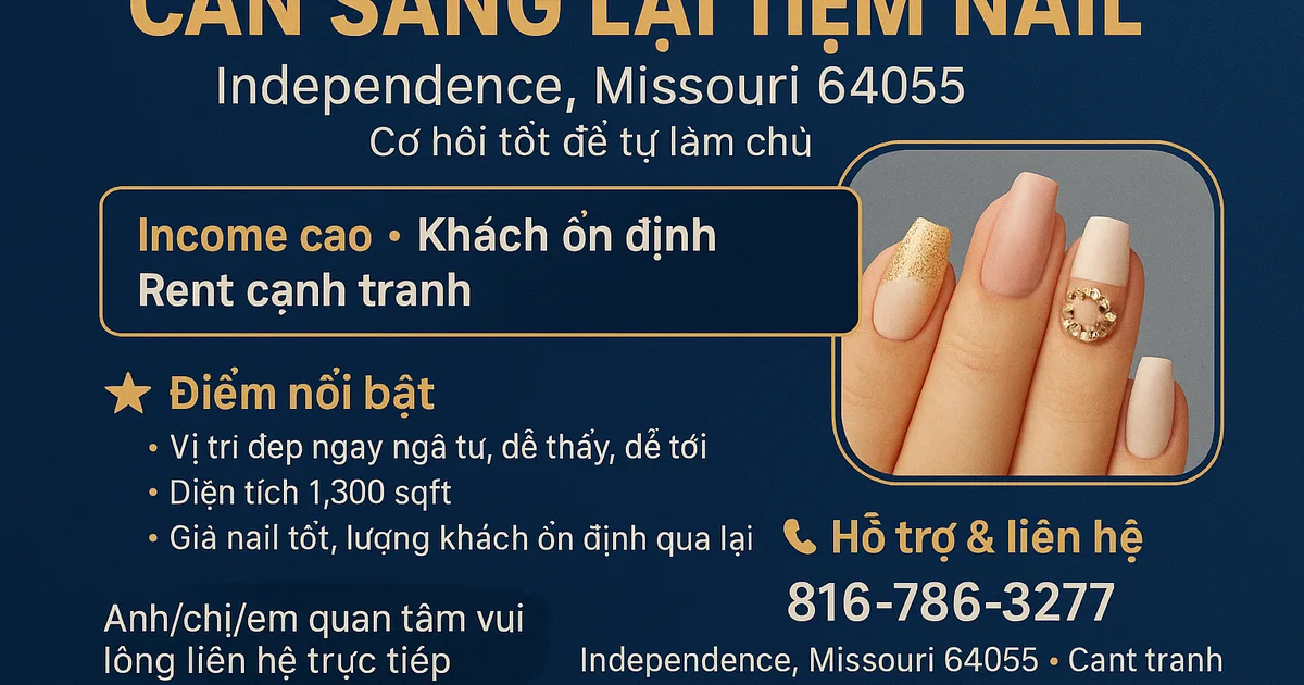 CẦN SANG LẠI TIỆM NAIL – INDEPENDENCE, MISSOURI 64055