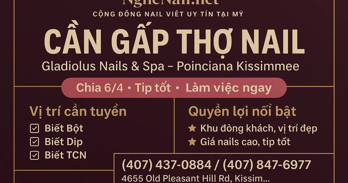 CẦN GẤP THỢ NAIL – KISSIMMEE, FL