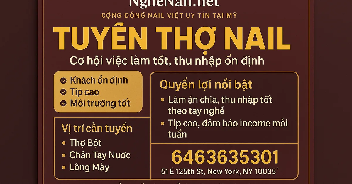 TUYỂN THỢ NAIL – CƠ HỘI VIỆC LÀM TỐT, THU NHẬP ỔN ĐỊNH!