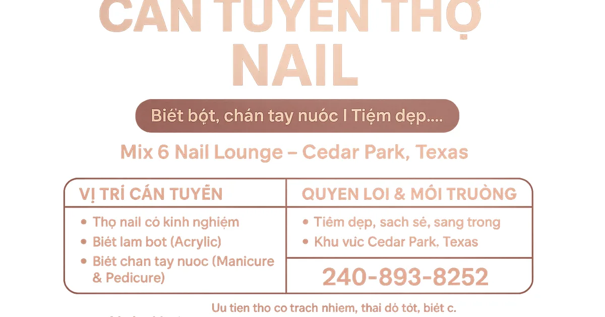 CẦN TUYỂN THỢ NAIL