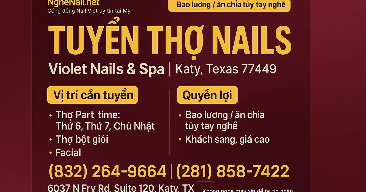 TUYỂN THỢ NAILS – KATY, TEXAS 77449